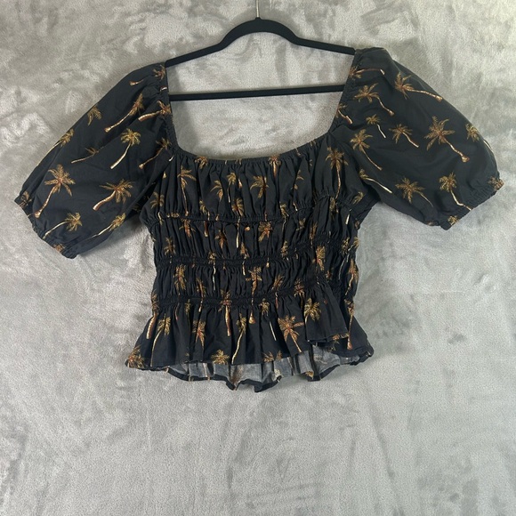 Lavender Brown palm tree peasant top - Picture 9 of 9